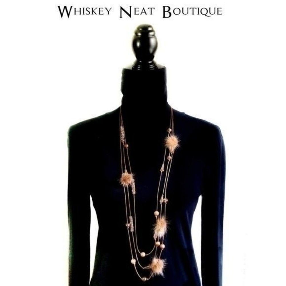 Beaded Pom Pom Necklace with Rhinestones - NWT